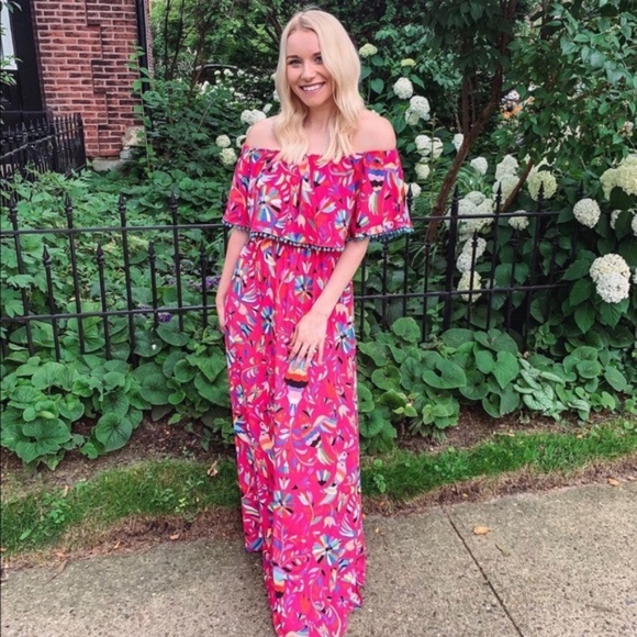 Vibrant PINK bird floral print Judith March Maxi dress - Picture 5 of 5